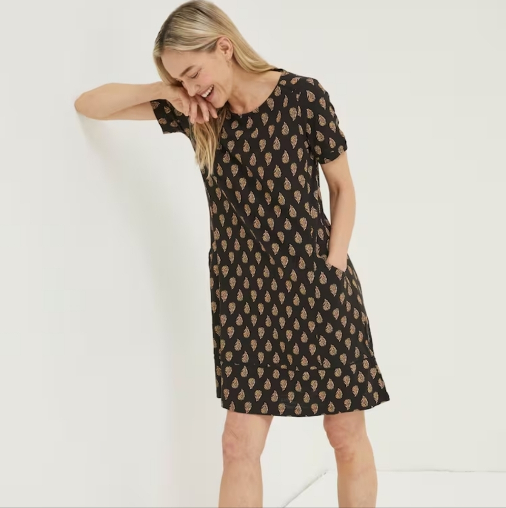 Fat Face Black Woodblock Simone Jersey Dress